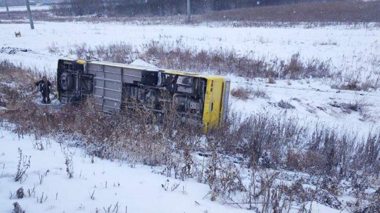 Два человека пострадали при съезде автобуса в кювет в Новосибирской области